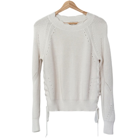 Joie Anthropologie Cream Adanya Lace-Up Sides Knit Sweater Scalloped — S - Picture 2 of 7